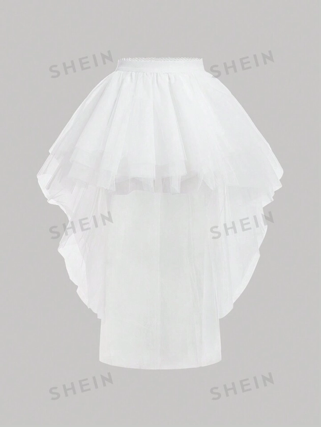 SHEIN MOD High Low Hem Mesh Overlay Skirt