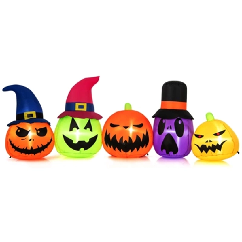 Costway 9 FT Inflatable Pumpkin Patch Family Blow up Yard Halloween Decoration with Built-in LED Lights and Witch Hats