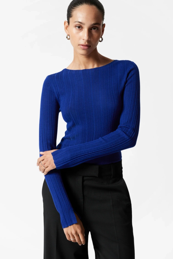 Doorschijnende top van merinowol - Blauw - DAMES | H&M NL