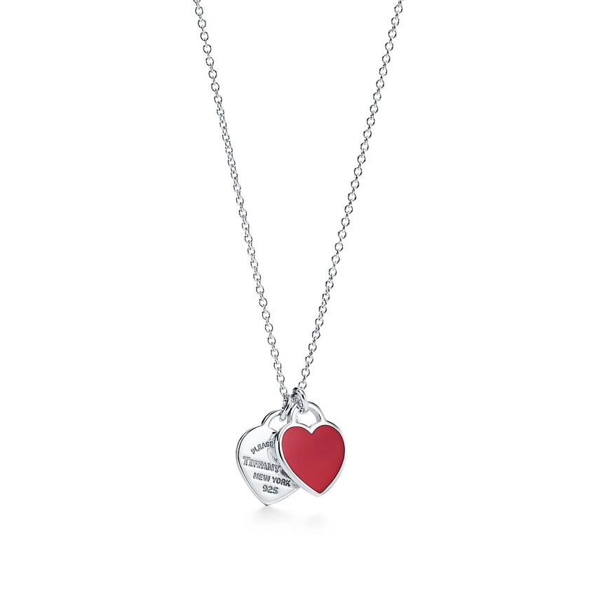 Return to Tiffany™ Red Double Heart Tag Pendant in Silver, Mini | Tiffany & Co.