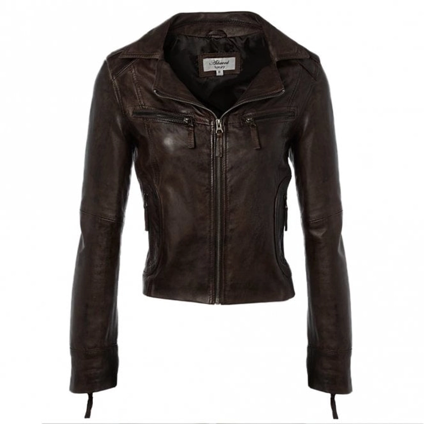 Leather Biker Jacket Mid Brown/ nap : Britney