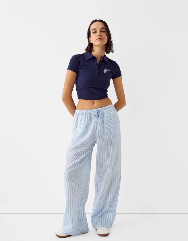 Pantalón straight con lino cintura goma - Pantalones - BSK Teen