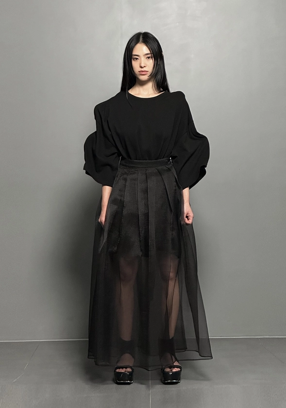 SS24 AMU SEE-THROUGH WRAP SKIRT #BLACK [자사몰 혜택 5%]