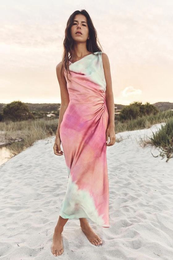 TIE-DYE PRINT MIDI DRESS