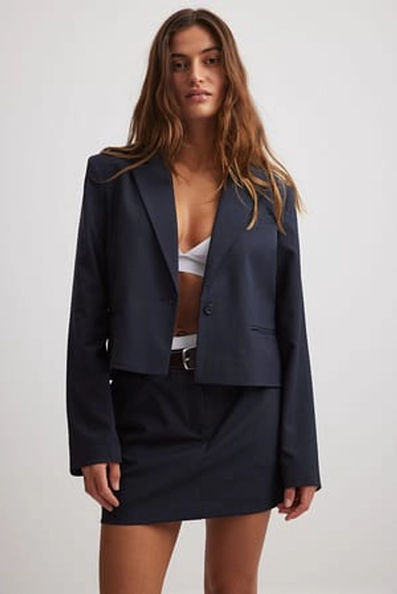 Blazer justo e curto de corte reto Navy