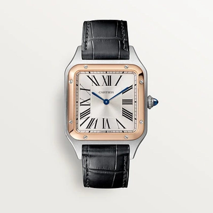 CRW2SA0011 - Montre Santos-Dumont - Grand modèle, mouvement quartz, or rose, acier, cuir - Cartier