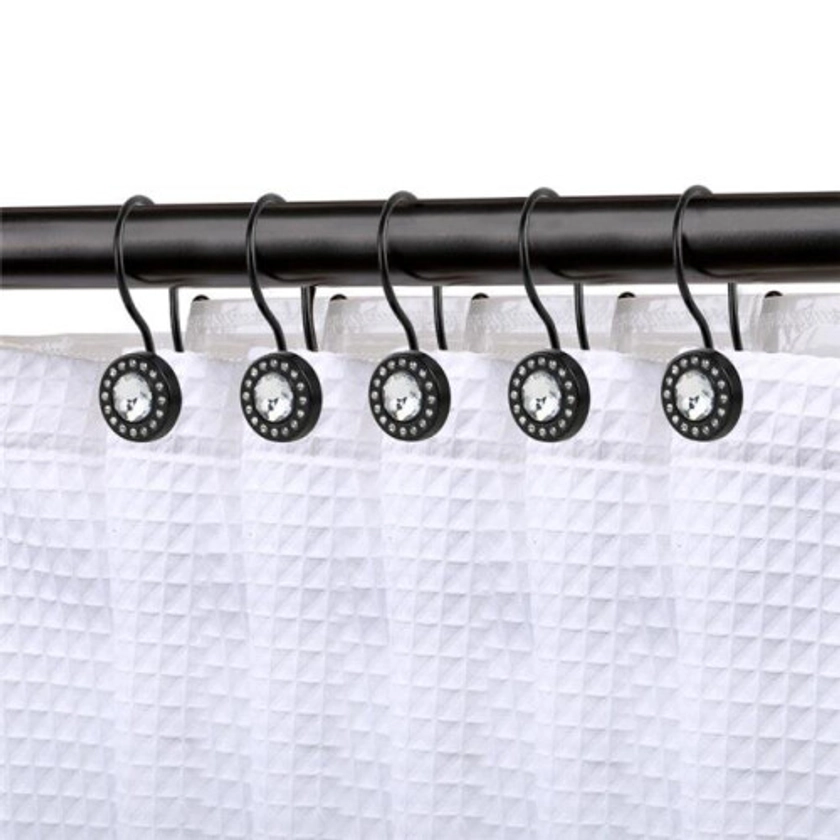 Utopia Alley HK21BK Crystal Design Rust Resistant Double Shower Curtain Hooks Ring for Bathroom, Matt Black - Set of 12 on OnBuy