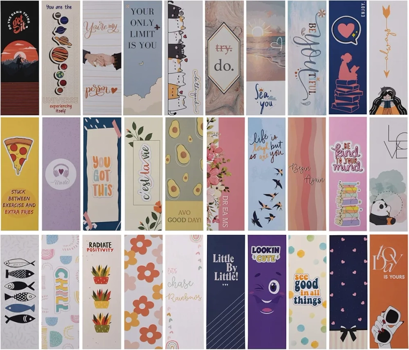 Papboo Designer Bookmarks Set of 30, Design- 1 - Specially Designed for Book, Artcard, Matte Finished,NO Repeat Designs, Multi-Color Bookmark (6 * 2 inches) : Amazon.in: Office Products