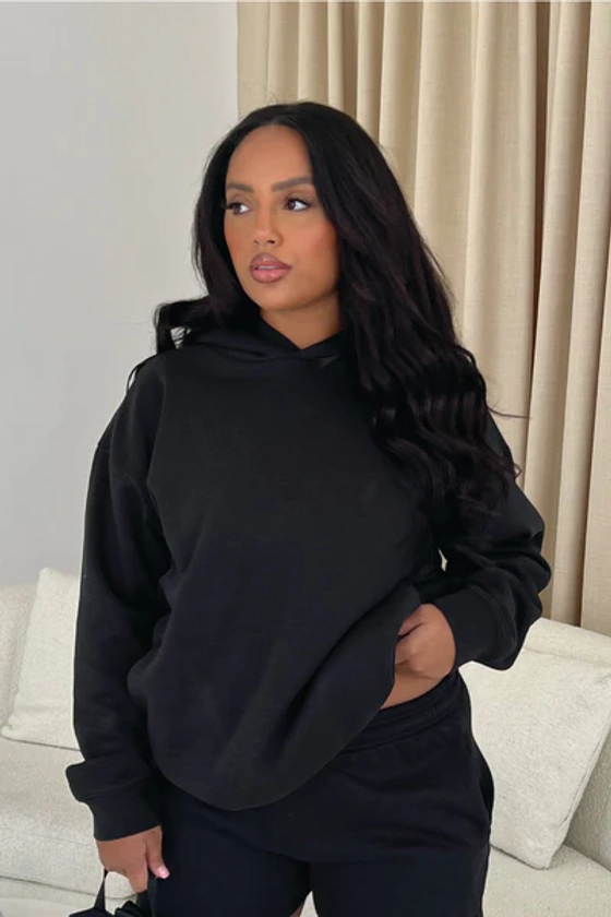 Glamify premium essential black relaxed hoodie