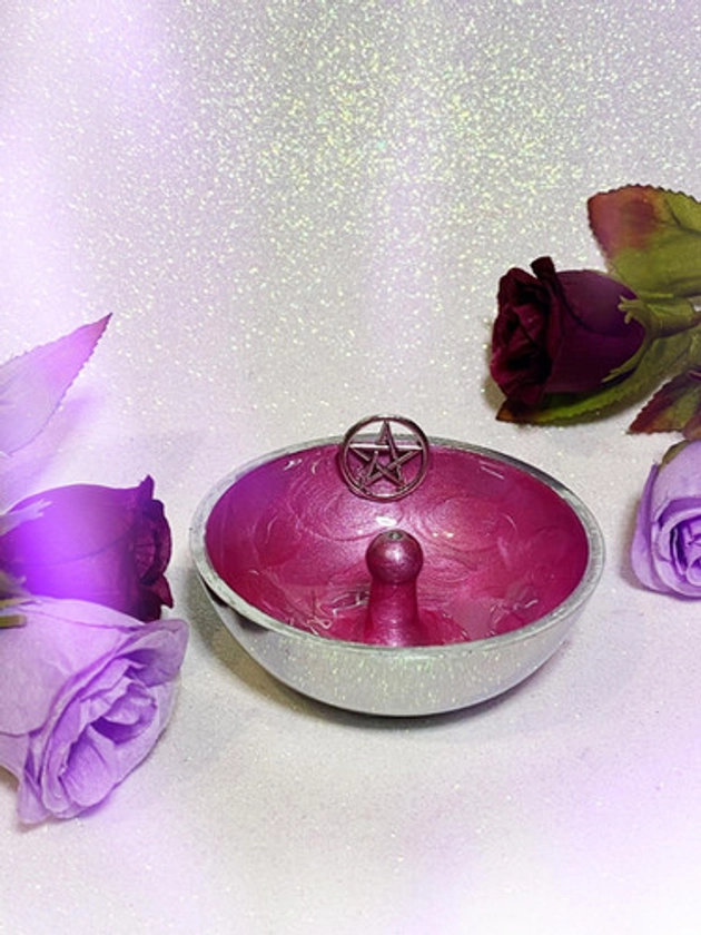 Pentacle Aluminium Incense Holder - Pink | Witchinwares