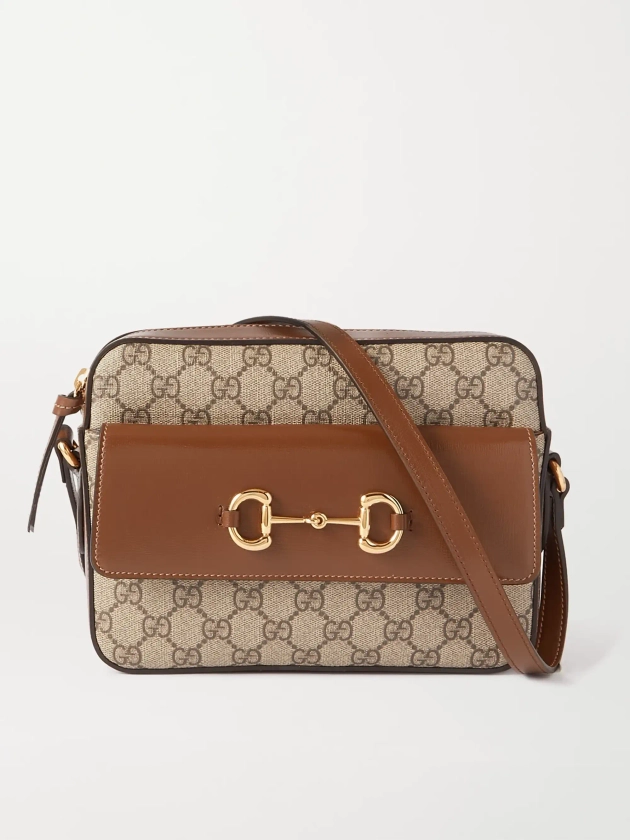 Brown Horsebit 1955 small leather-trimmed printed coated-canvas shoulder bag | GUCCI | NET-A-PORTER