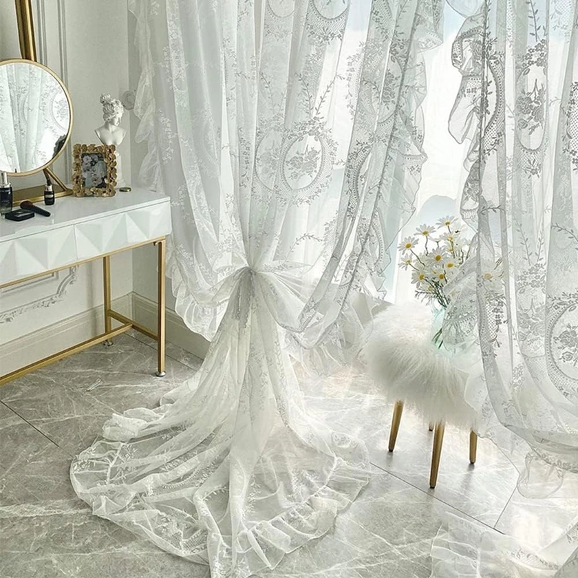 1pc White Lace Floral Sheer Curtain - Add A Touch Of Elegance To Your Home Decor!