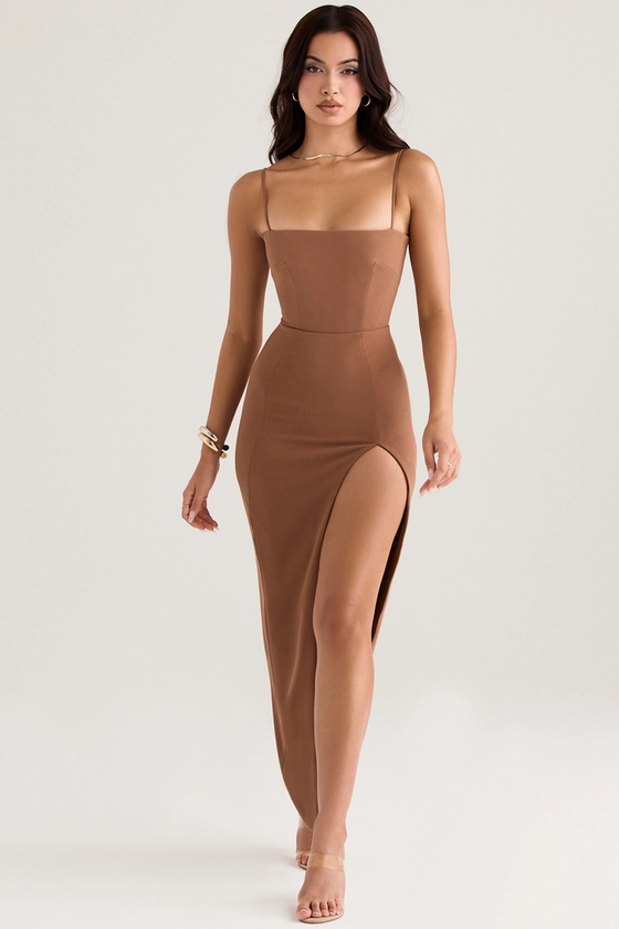 Clothing : Maxi Dresses : 'Jaida' Toast Corset Maxi Dress 
