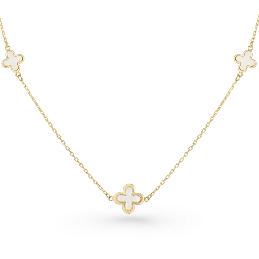 Beaverbrooks 9ct Yellow Gold Mother of Pearl Clover Necklace
