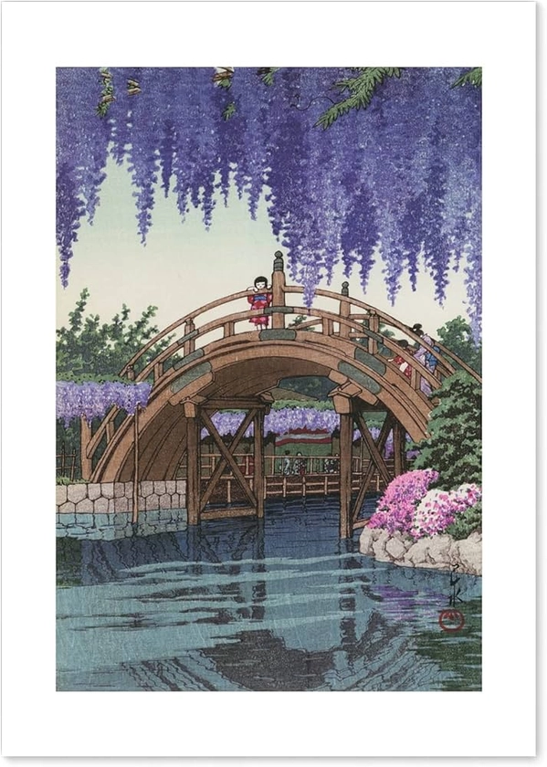 川瀬巴水 ポスター 複製 亀戸の藤 A2サイズ (日本製) 日本画 インテリア 壁紙用 絵画 アートポスター