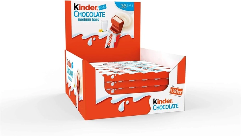 Kinder Chocolate Medium Bars, Bulk Chocolate Gift Box, Fine Milk Chocolate Bar with a Milky Filling, Pack of 36 (450g)