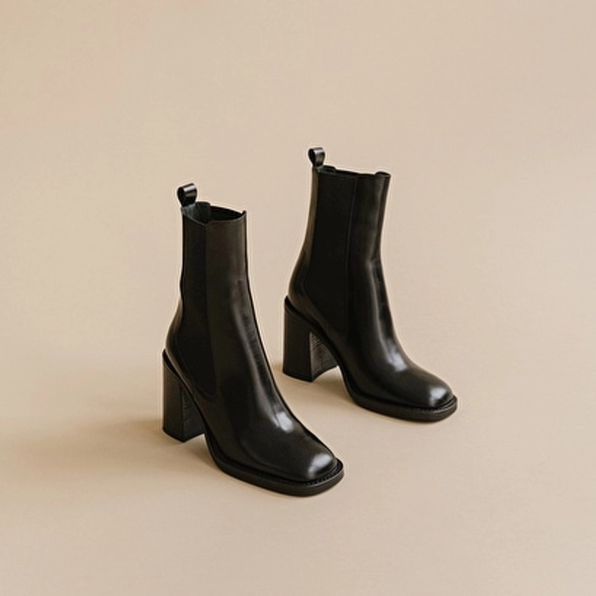 Bottines à talons et bouts carrés en cuir noir pour Femme | Jonak