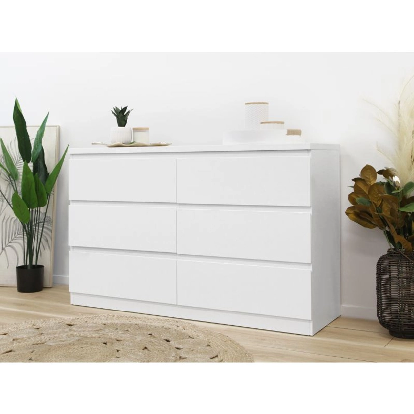 TONGASS Wooden Low Boy 6 Drawers - WHITE