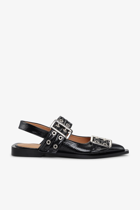 Black Black Feminine Buckle Ballerinas | GANNI DE