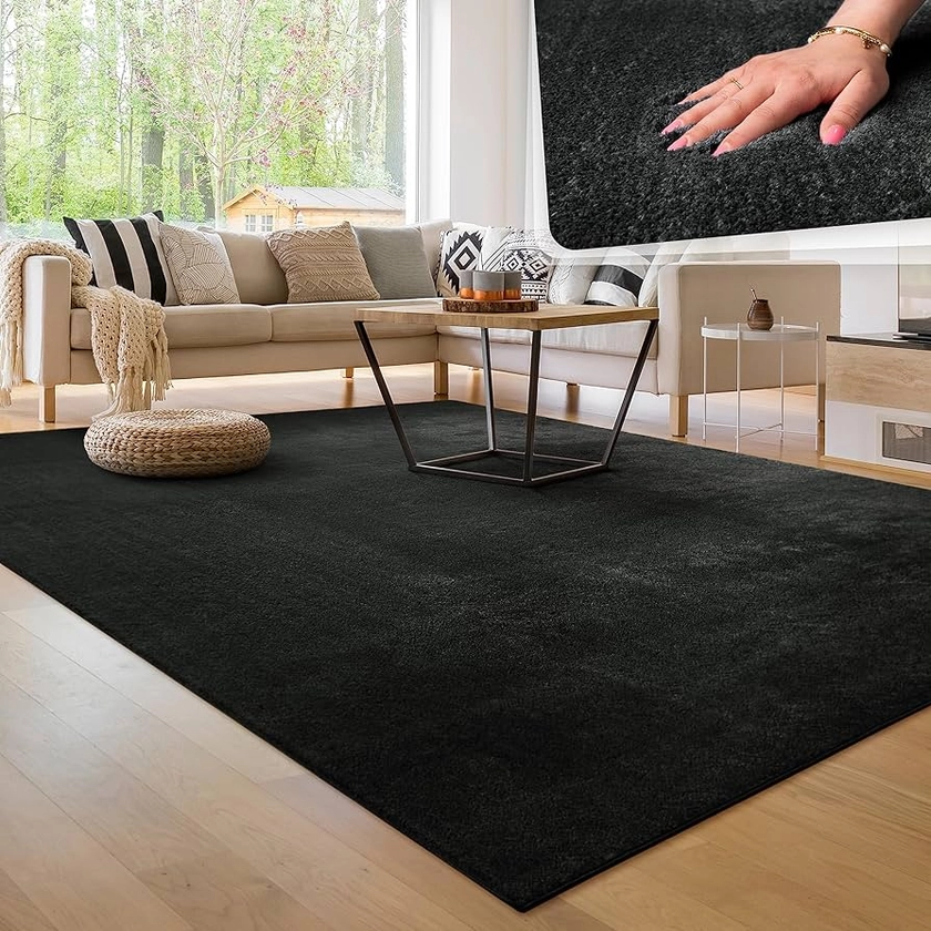 Paco Home Living Room Rug Fluffy Washable in Short Pile Soft, Size:160x220 cm, Colour:Black : Amazon.co.uk: Home & Kitchen