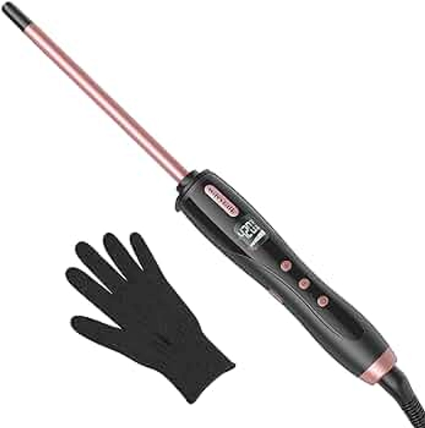 Wavytalk 3/8 Inch Small Curling Iron, Small Curling Iron Wand for Short & Long Hair, Ceramic Small Barrel Curling Iron with Adjustable Temperature, Include Heat Resistant Glove (Rose Pink)