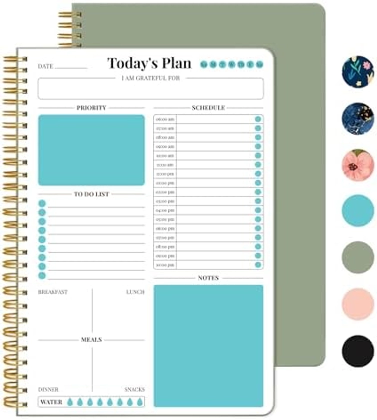Amazon.com : Undated Daily Planner With Hourly Schedule, Spiral To Do List Notebook to Organize Your Daily Tasks and Agendas(6.9" x 9.9"), School Or Office Supplies for Women & Men - Green : Office Products