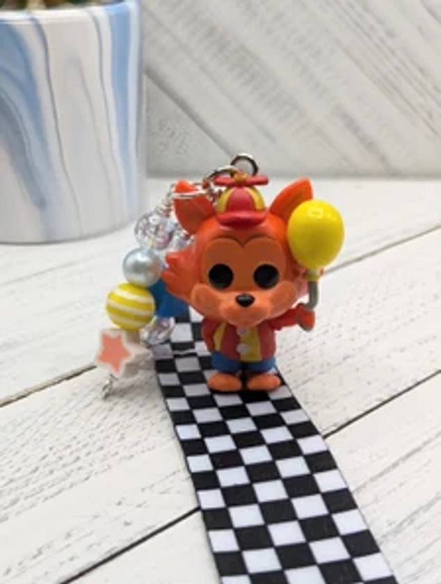 FNAF Foxy Wristlet Keychain With Beads 8.5&quot; Handmade Balloon Foxy Funko Pop
