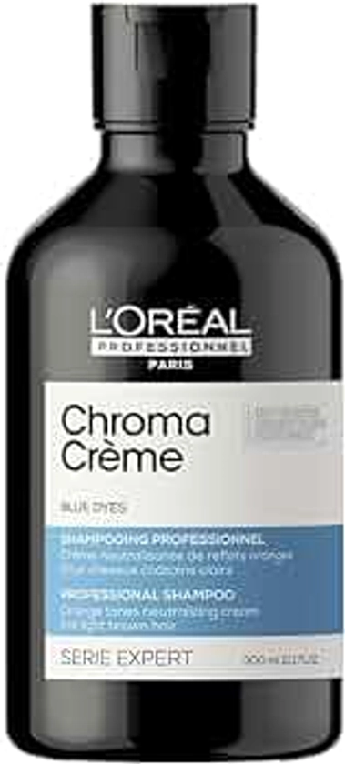 L'Oréal Professionnel, Shampoing Neutralisant pour Cheveux Bruns Clairs à Bruns, Anti-Reflets Oranges, Formule Soin, Chroma Crème Bleu, Serie Expert