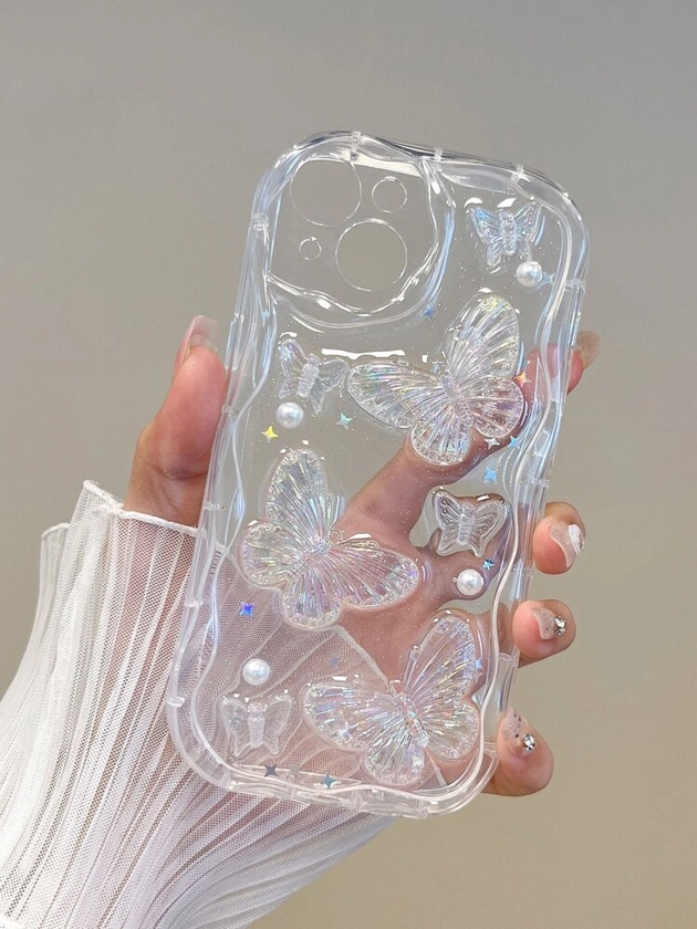 1pc Drop-Proof Tpu Phone Case With Butterfly Design And Laser Effect Compatible With IPhone Xs/Xr/11/12/13/14/15promax Clear Phone Case | SHEIN UK