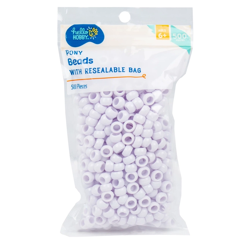 Hello Hobby Pony Plastic Beads, White, 500-Pack, Boys and Girls, Child, Ages 6+