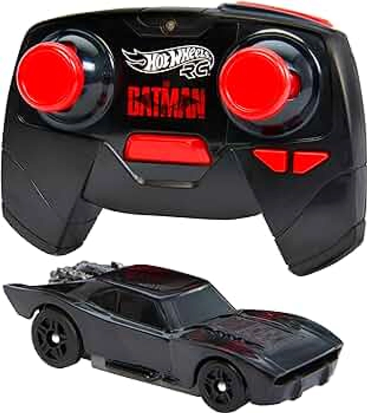 Hot Wheels RC 1:64 Scale The Batman Batmobile, Remote-Controlled Vehicle from the Movie,USB Rechargeable Controller,On or Off Track Racing,Gift for Fans of Cars &Comics&Kids 5 Years Old & Up,HJT85