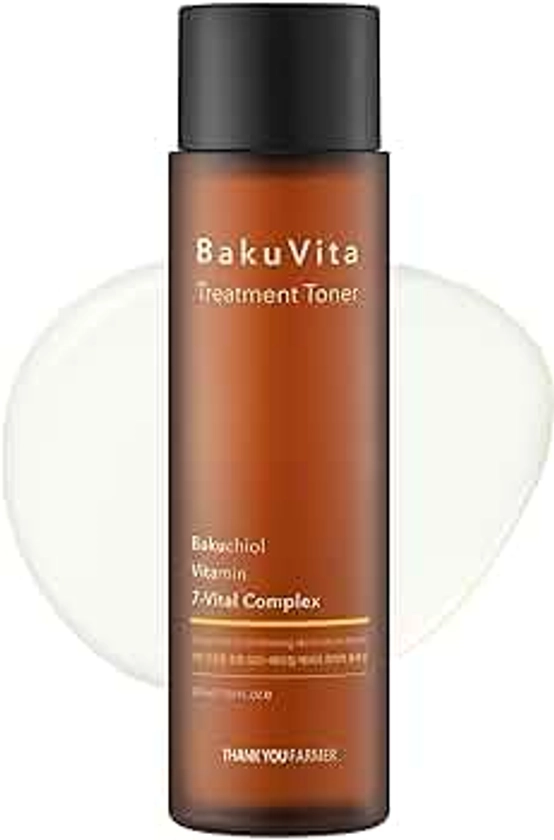 THANKYOU FARMER BakuVita Treatment Toner 200 ml - Alternative au rétinol Bakuchiol, Tonique à la vitamine C+E, Tonique hydratant, Anti-âge lent, Tonique coréen végétalien pour le visage