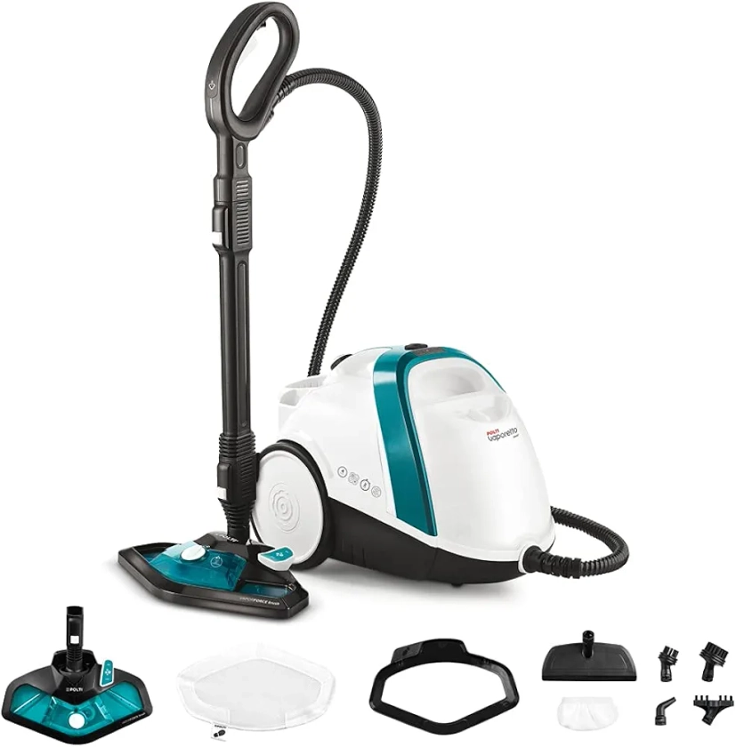 Polti Vaporetto Smart 100 T, Nettoyeur Vapeur avec Chaudière Haute Pression 4 Bars, Autonomie Illimitée et Recharge Continue, 9 Accessoires Inclus, Blanc et Turquoise