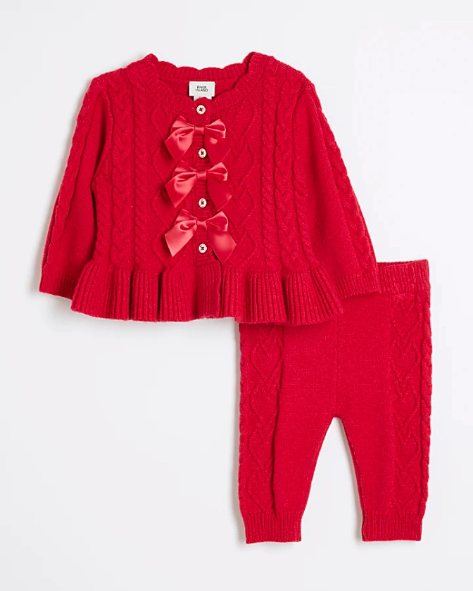 Baby girls red knitted cardigan set | River Island