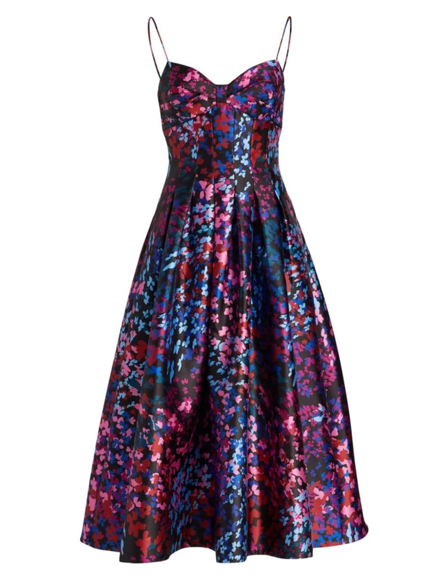 Shop ML Monique Lhuillier Floral Satin Fit-and-FlareMidi-Dress | Saks Fifth Avenue