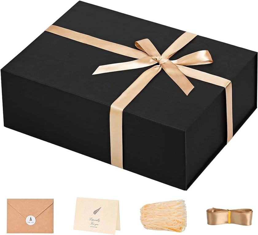 Amazon.com: LIFELUM Gift Box 13 x 10 x 5 inch Large Black Gift Box with Magnetic Lids for Birthday Gifts Box Contains Card, Ribbon, Shredded Paper Filler (1 Pcs) : Health & Household