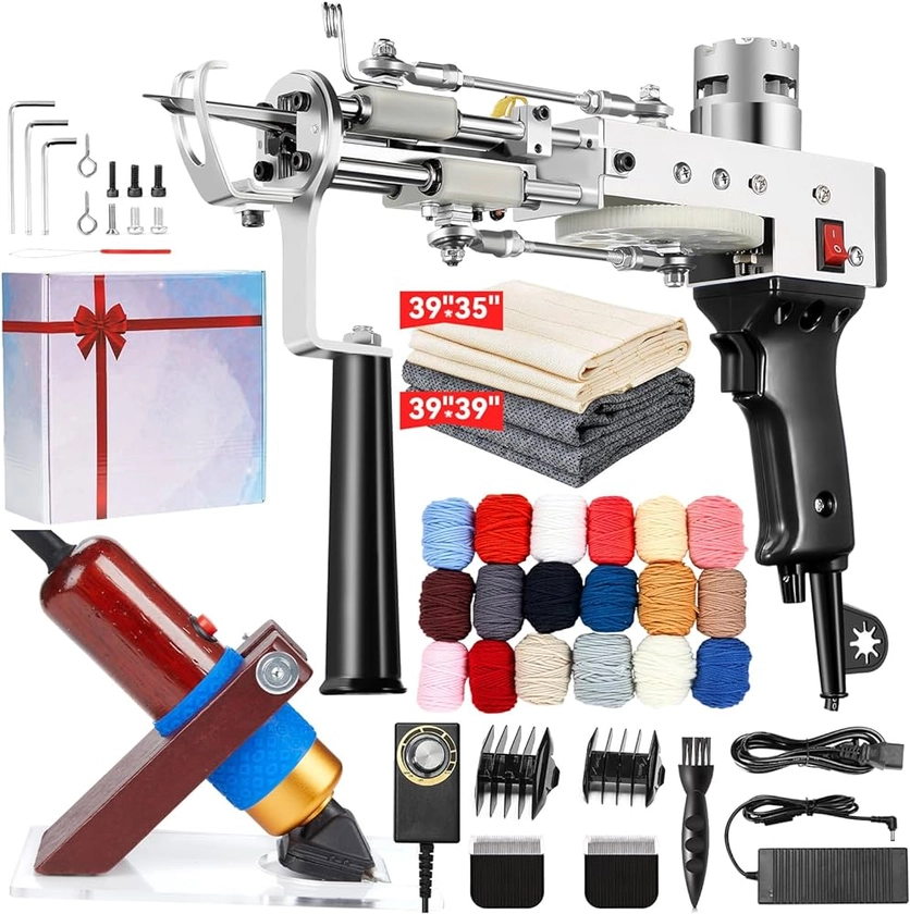BESGEER Rug Tufting Gun Set with Trimmer, Tufting Machine Cut Pile and Loop Pile Start Kit, Tufting Kit Complet, Pistolet Tufting,Pistolet Touffeter, Kit Pistolet à Touffeter avec Tondeuse