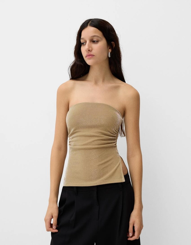 Top bandeau fil métallisé fentes latérales - Femme