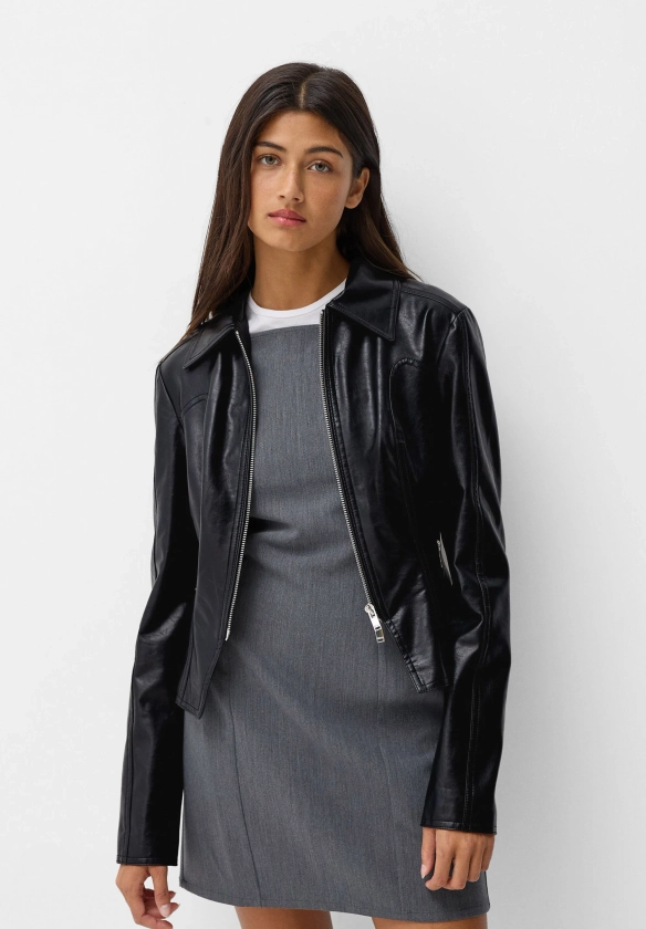 Bershka Veste en similicuir - black/noir - ZALANDO.FR