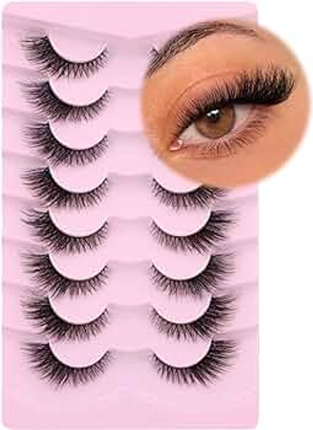 Fox Eye Lashes Wispy Eyelashes Natural Look Clear Band Lashes Fluffy Faux Mink Lashes Natural False Lashes Pack by GVEFETIEE 8 Pairs