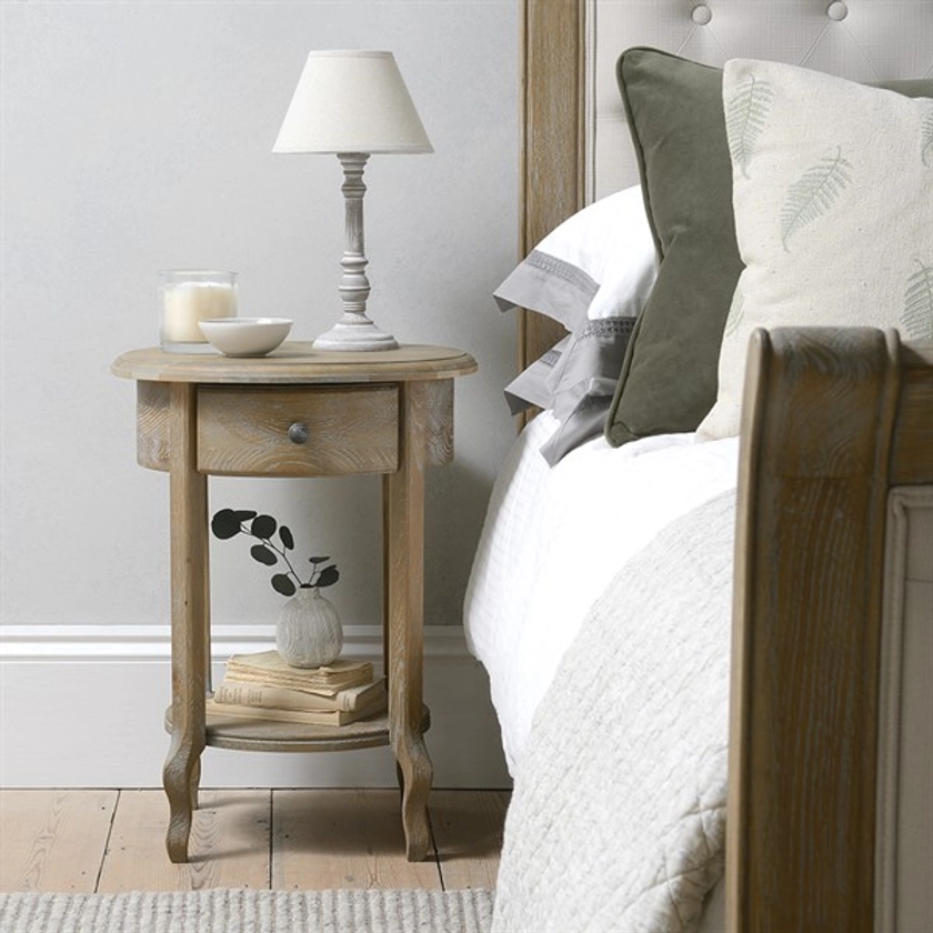 Camille Limewash Oak 1 Drawer Bedside Table