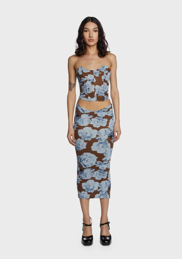 Floral Print Corset Skirt Set - Multi