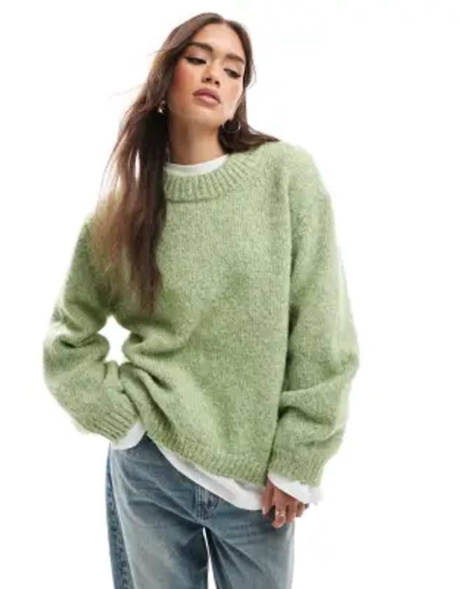 ASOS DESIGN oversized crew neck jumper in green | ASOS