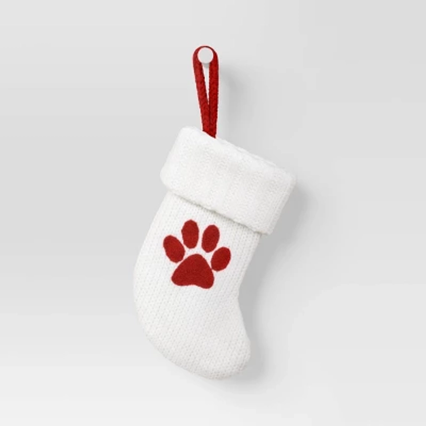 Mini Knit Monogram Christmas Stocking Paw Print White - Wondershop™: Crochet Detail, 8.5" Height