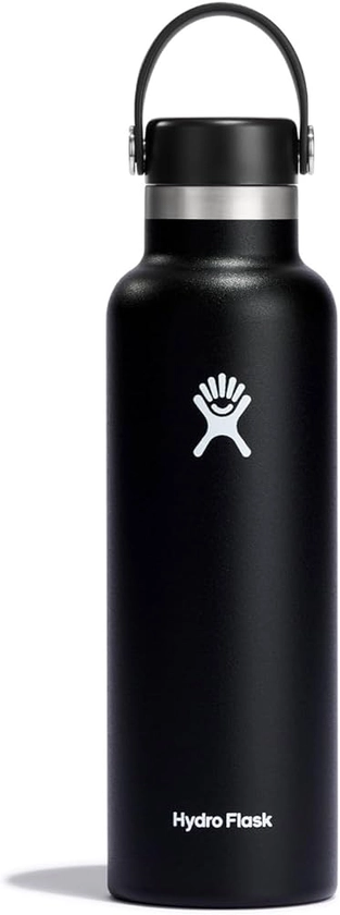 HYDRO FLASK - Gourde Isotherme 621 ml (21 oz) - Bouteille Inox à Isolation Sous Vide - Bouchon Antifuite et Revêtement par Poudre - Sans BPA - Ouverture Standard - Noir