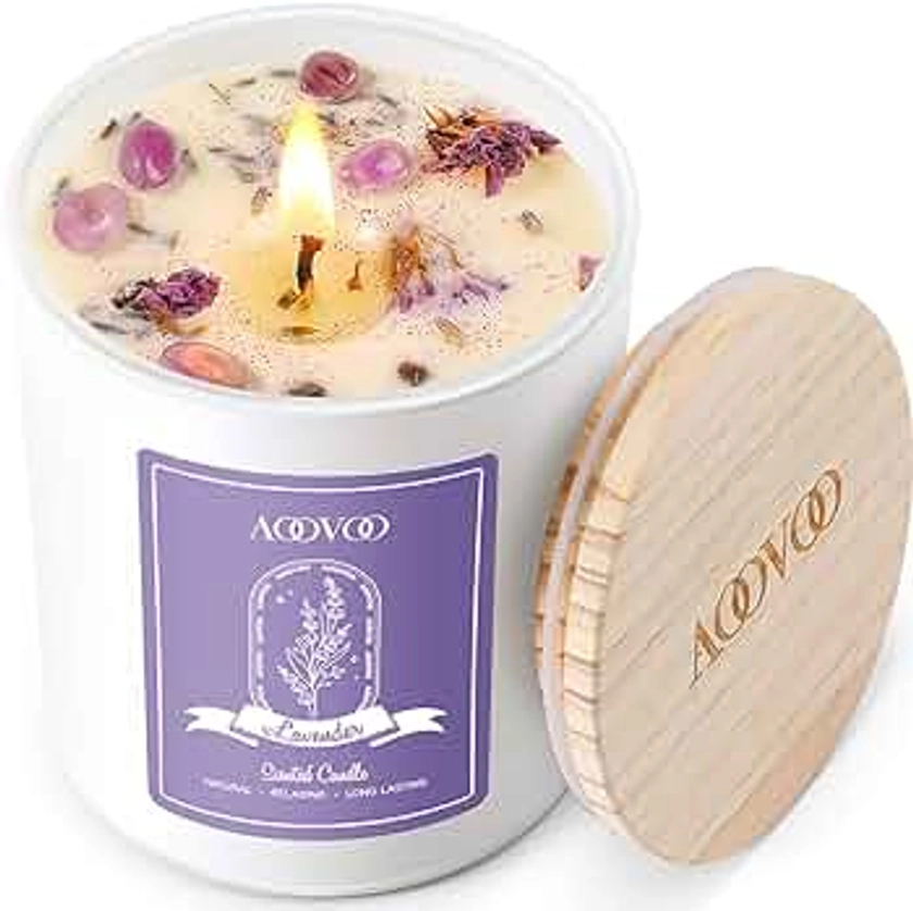 Lavender Scented Candles Gift for Women - Aromatherapy Candle with Crystals Inside, 10oz 100% Natural Soy Wax Candles for Home Scented 60H Burn, Candle for Women Men Mothers Day Gifts for Mom