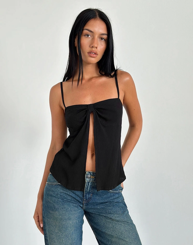 Megara Strappy Top in Lace Mesh Black