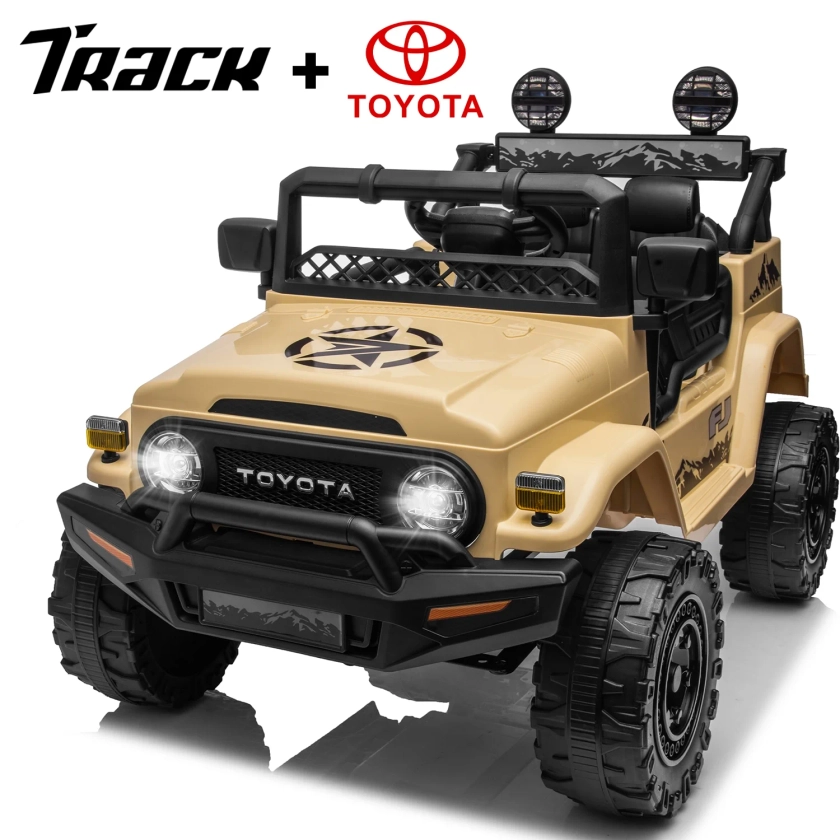 Track 7 Kids Ride on Truck, 12V Licensed Toyota FJ Cruiser Electric Car for Kids Age 3+, Ride on Car w/Remote Control, Power Display, Music, Khaki