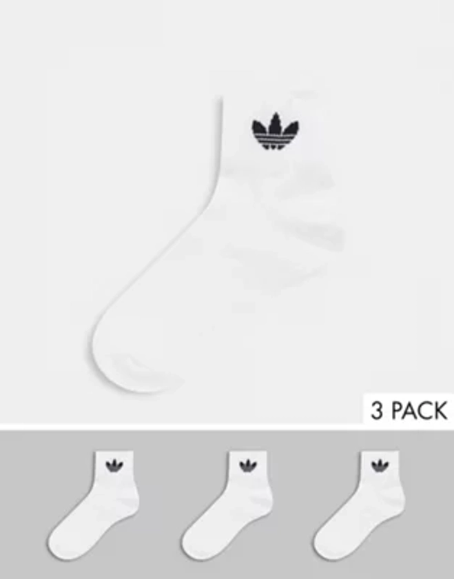 adidas Originals trefoil 3 pack ankle sock in white | ASOS