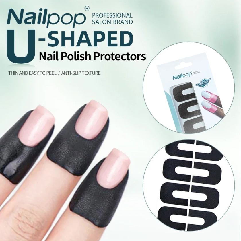 NAILPOP-Protecteur de Verhéritage à Ongles pour Doigts, Peinture, en Forme de U, Bande Décollante, Nail Art, 5 Feuilles, 50 Pièces